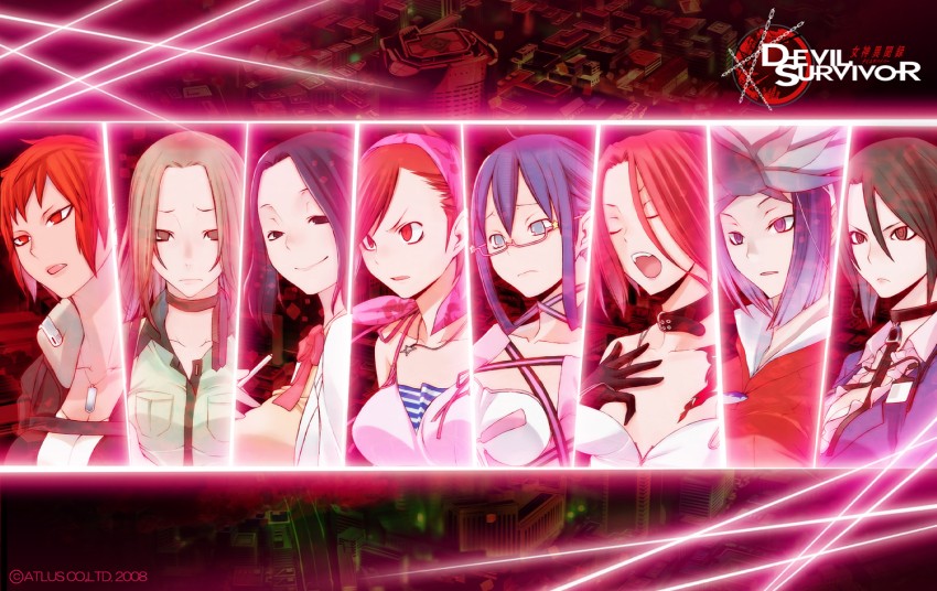 tanigawa yuzu, kuzuryuu amane, komaki midori, mochizuki mari, harusawa yoshino, and 3 more (devil survivor and 1 more) drawn by yasuda_suzuhito