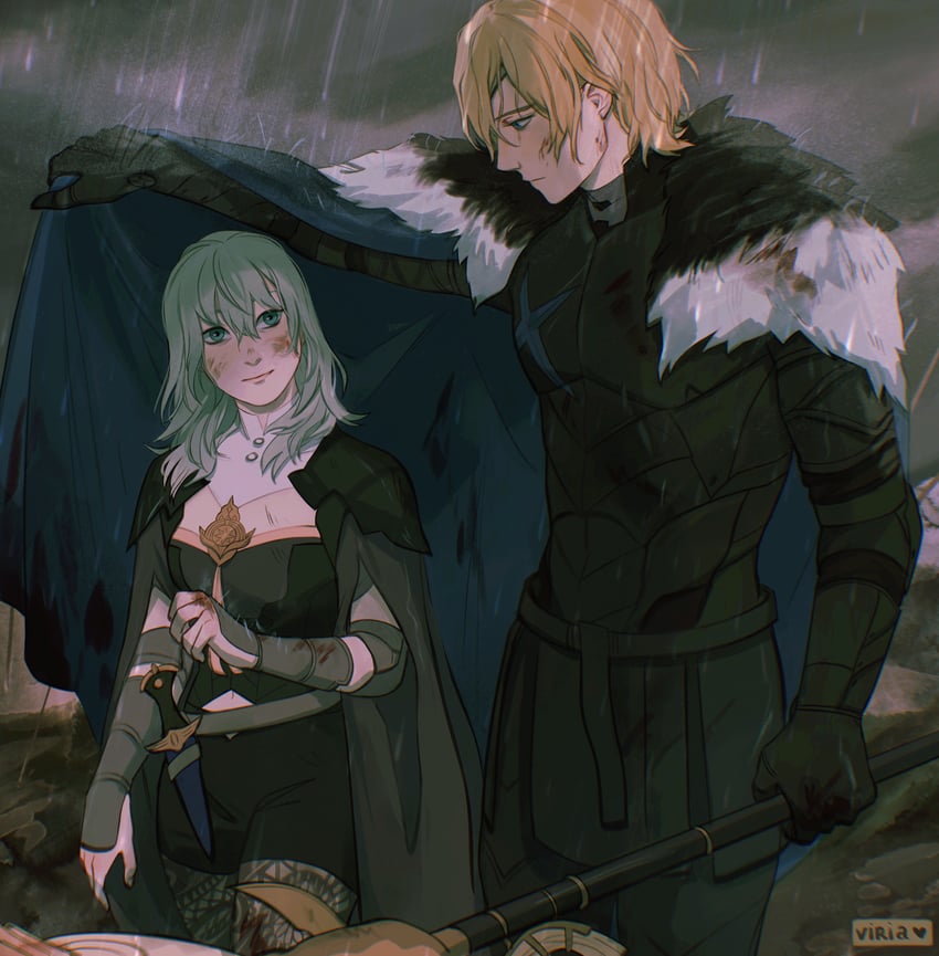 dimitri alexandre blaiddyd and female byleth (fire emblem and 1 more) drawn by viria13