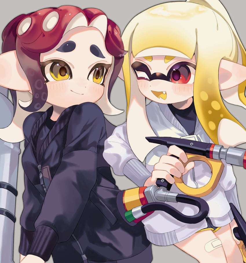 inkling player character, inkling girl, octoling player character, and octoling girl (splatoon and 1 more) drawn by sabata_saba