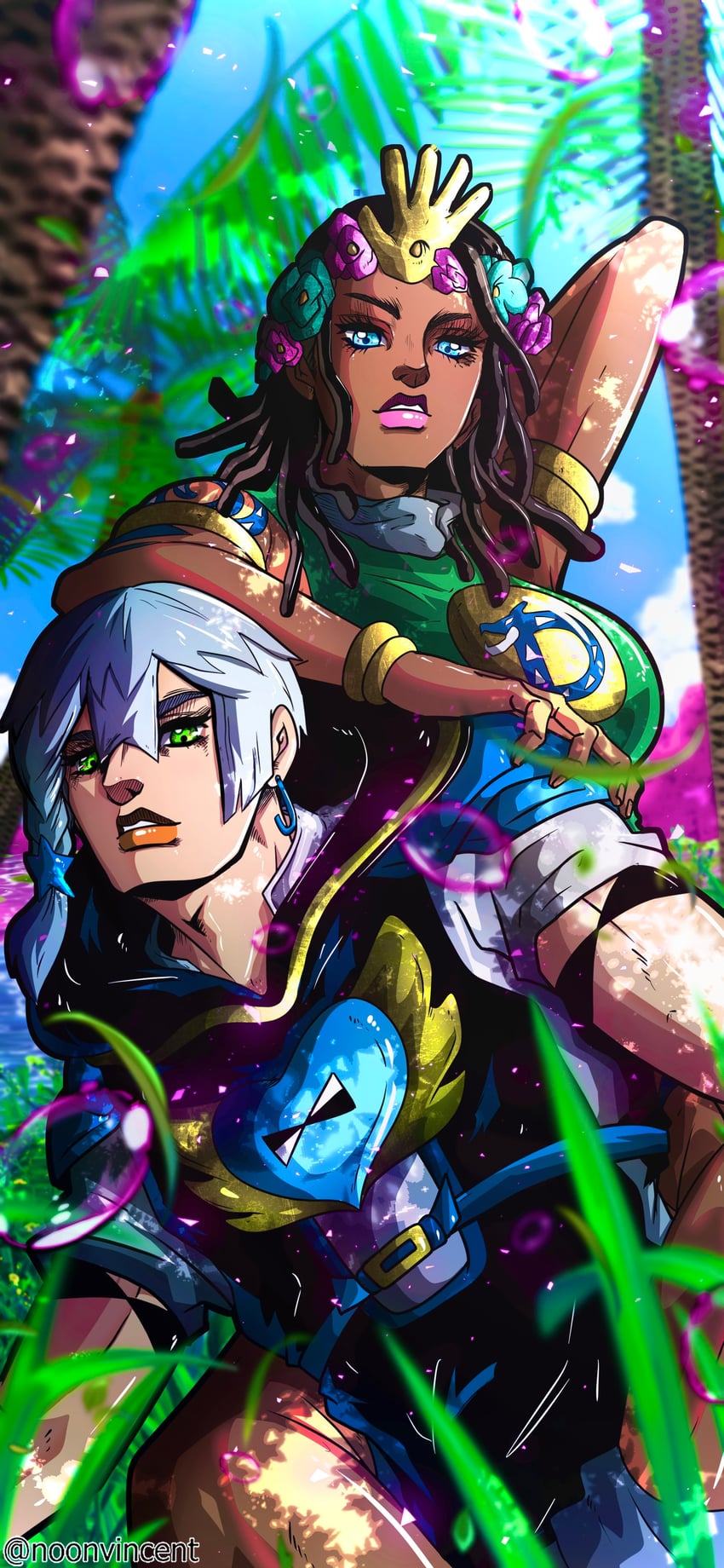 jodio joestar and dragona joestar (jojo no kimyou na bouken and 1 more) drawn by noonvincent