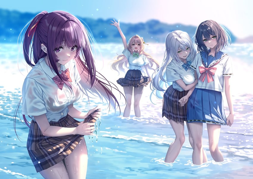amagasa tsuzuri, shizuki neru, hiiragi sano, and chigami hikage (hanikami kanojo) drawn by piromizu