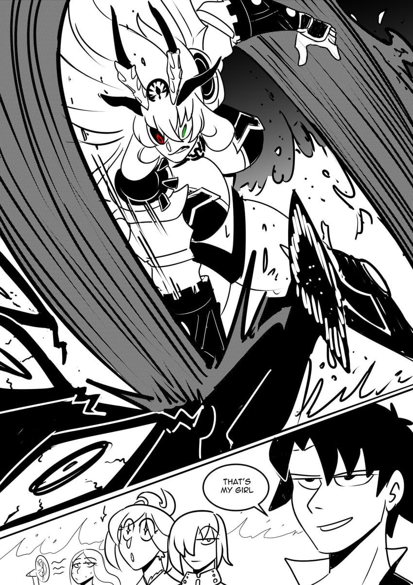 fujimaru ritsuka, tamamo, miyamoto musashi, leonardo da vinci, barghest, and 1 more (fate and 1 more) drawn by clinickcase