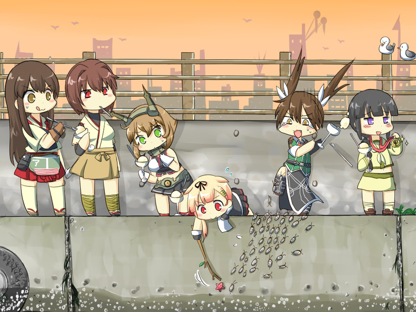 akagi, yuudachi, yuudachi kai ni, kitakami, mutsu, and 4 more (kantai collection) drawn by chamuge_(miyashacozen)