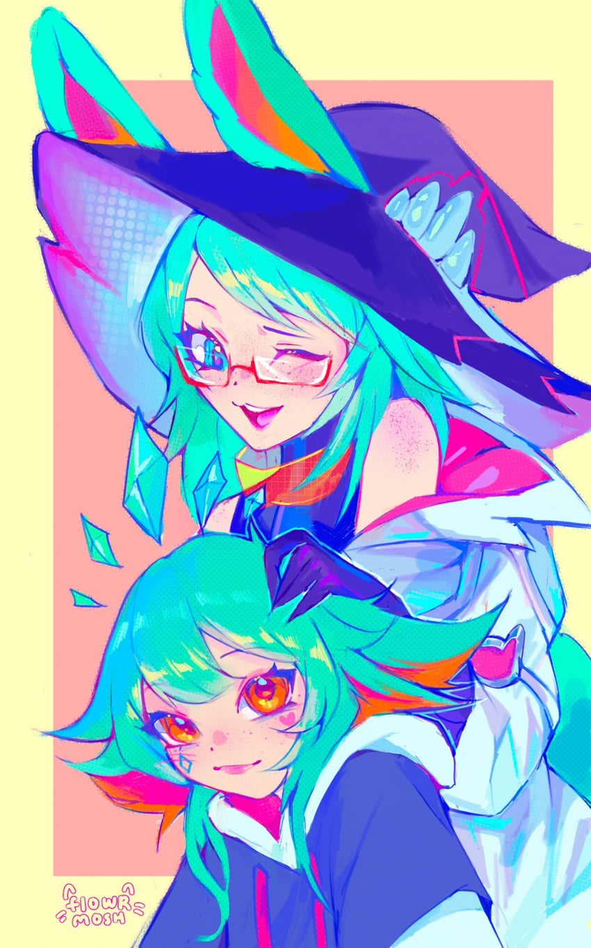 neeko, aurora, k/da neeko, and battle bunny aurora (league of legends) drawn by knol_(flowrmosh)