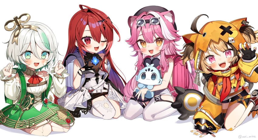 raora panthera, gigi murin, cecilia immergreen, elizabeth rose bloodflame, and chattino (hololive and 1 more) drawn by noi_mine