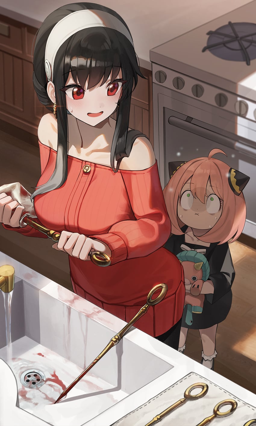 yor briar, anya, and director chimera (spy x family) drawn by hutosutoro