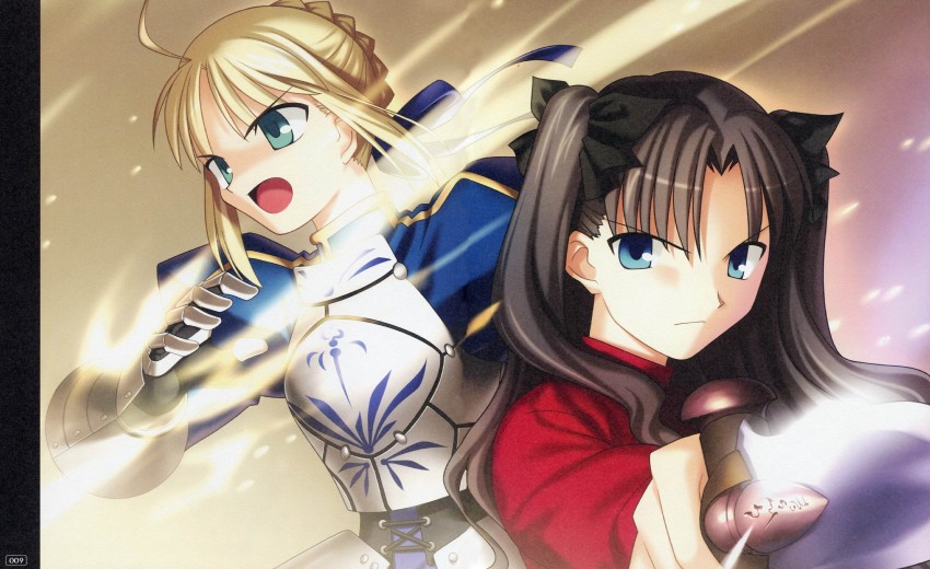 artoria pendragon, saber, and tohsaka rin (fate and 1 more) drawn by takeuchi_takashi