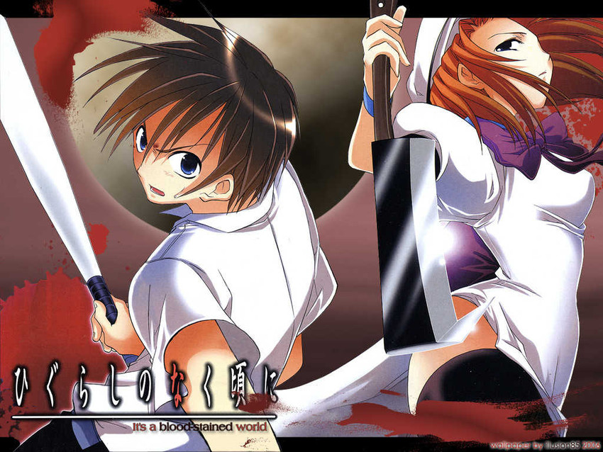ryuuguu rena and maebara keiichi (higurashi no naku koro ni and 1 more) drawn by suzuragi_karin