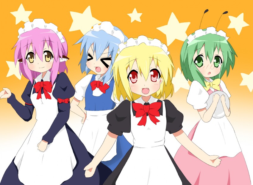 cirno, rumia, mystia lorelei, and wriggle nightbug (touhou) drawn by chiro_(bocchiropafe)