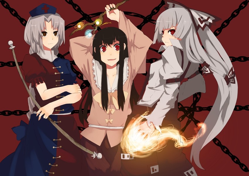 fujiwara no mokou, houraisan kaguya, and yagokoro eirin (touhou) drawn by fuurin_(omaemona)