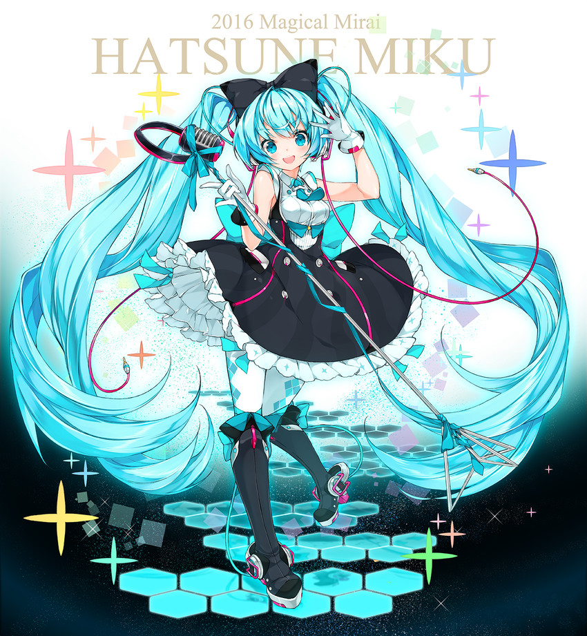 hatsune miku and magical mirai miku (vocaloid and 1 more) drawn by juna