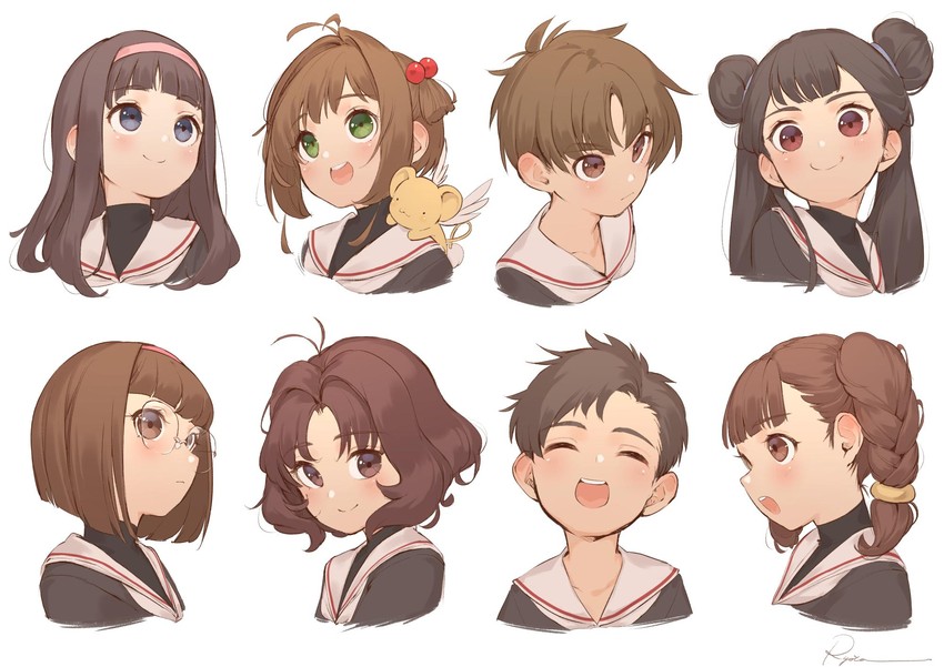 kinomoto sakura, kero, daidouji tomoyo, li syaoran, li meiling, and 4 more (cardcaptor sakura) drawn by ryota_(ry_o_ta)