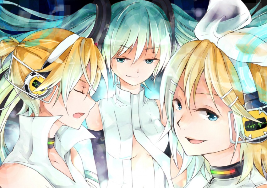hatsune miku, kagamine rin, and kagamine len (vocaloid) drawn by hazuki_natsu