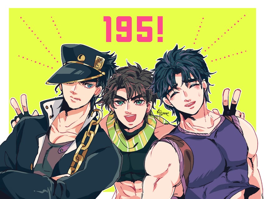 joseph joestar, kujo jotaro, and jonathan joestar (jojo no kimyou na bouken and 3 more) drawn by kogatarou