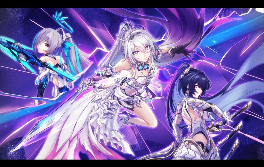 kiana kaslana, raiden mei, and bronya zaychik (honkai and 1 more) drawn by shinachiku_(uno0101)