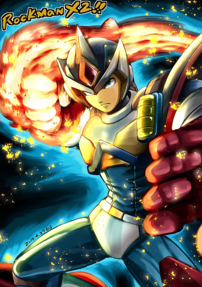 x and second armor x (mega man and 2 more) drawn by agetatekoron2