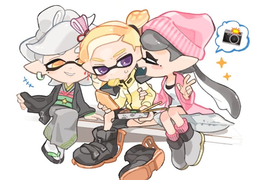 inkling player character, inkling boy, agent 4, marie, and callie (splatoon and 1 more) drawn by spl8ya