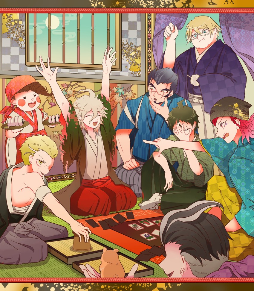 komaeda nagito, hinata hajime, tanaka gundham, soda kazuichi, kuzuryu fuyuhiko, and 2 more (danganronpa and 1 more) drawn by yamagishi-sota