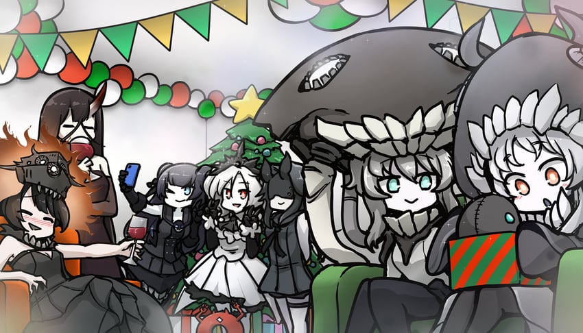 wo-class aircraft carrier, i-class destroyer, enemy lifebuoy, battleship water oni, light cruiser oni, and 4 more (kantai collection) drawn by hamu_koutarou