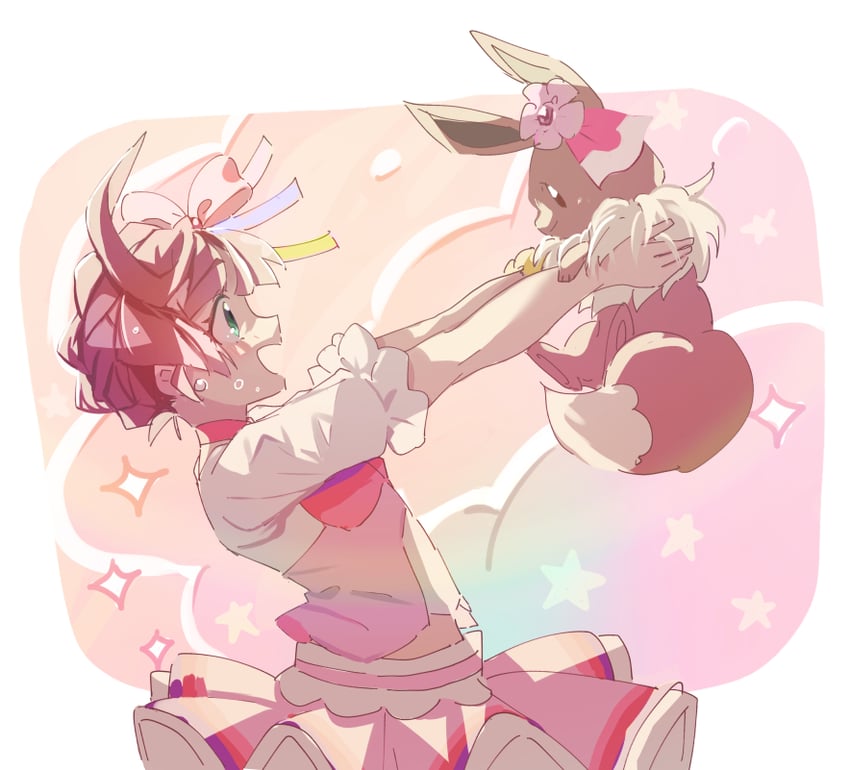 eevee and chloe (pokemon and 1 more) drawn by marutoko45