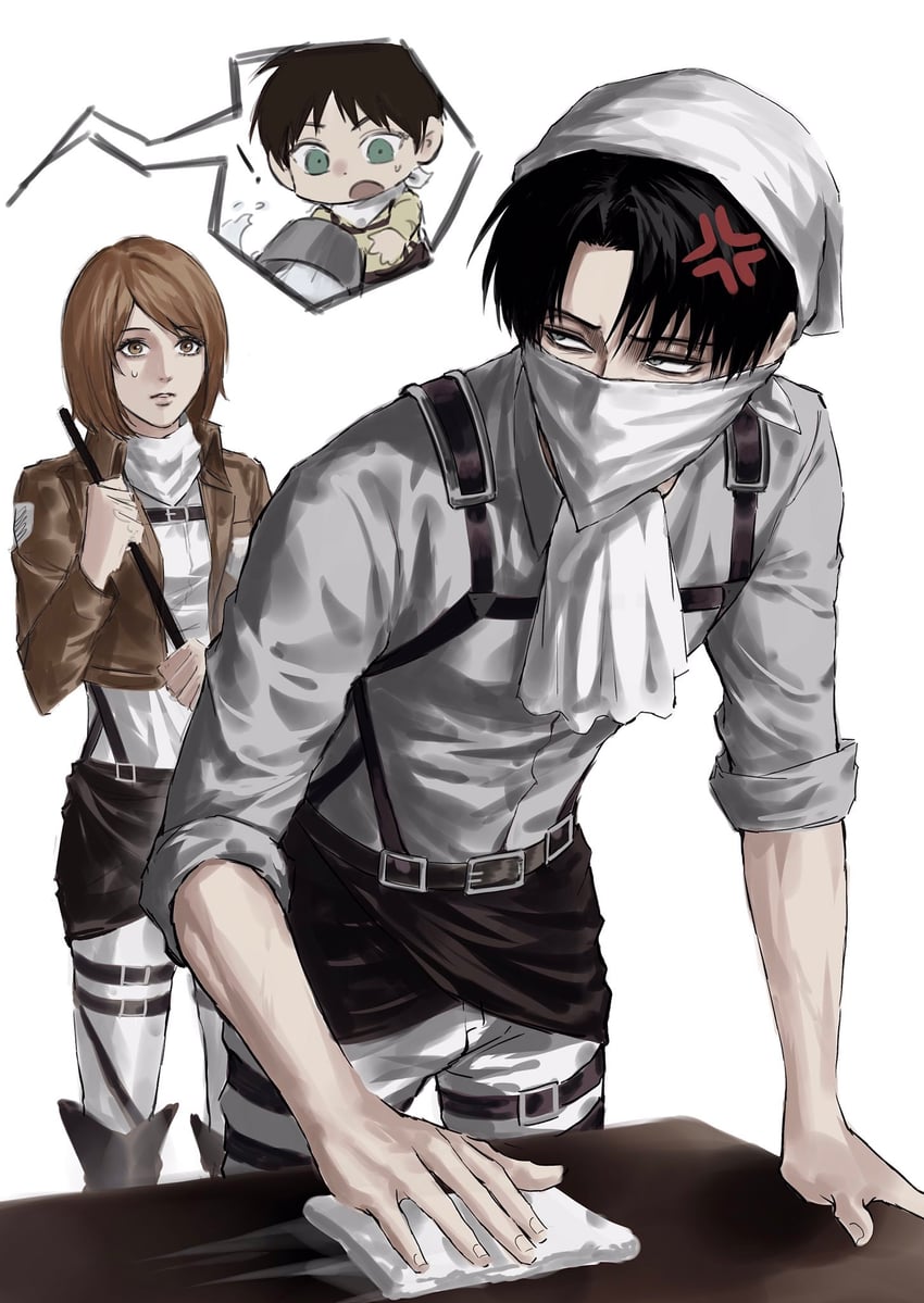 eren yeager, levi, and petra ral (shingeki no kyojin) drawn by sso_s