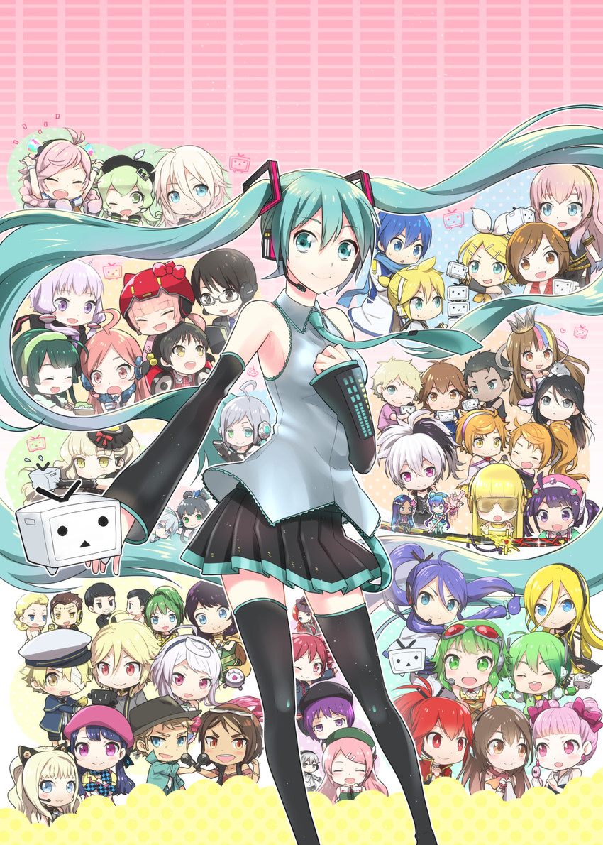 hatsune miku, kagamine rin, kagamine len, megurine luka, kasane teto, and 58 more (vocaloid and 8 more) drawn by kikuchi_mataha
