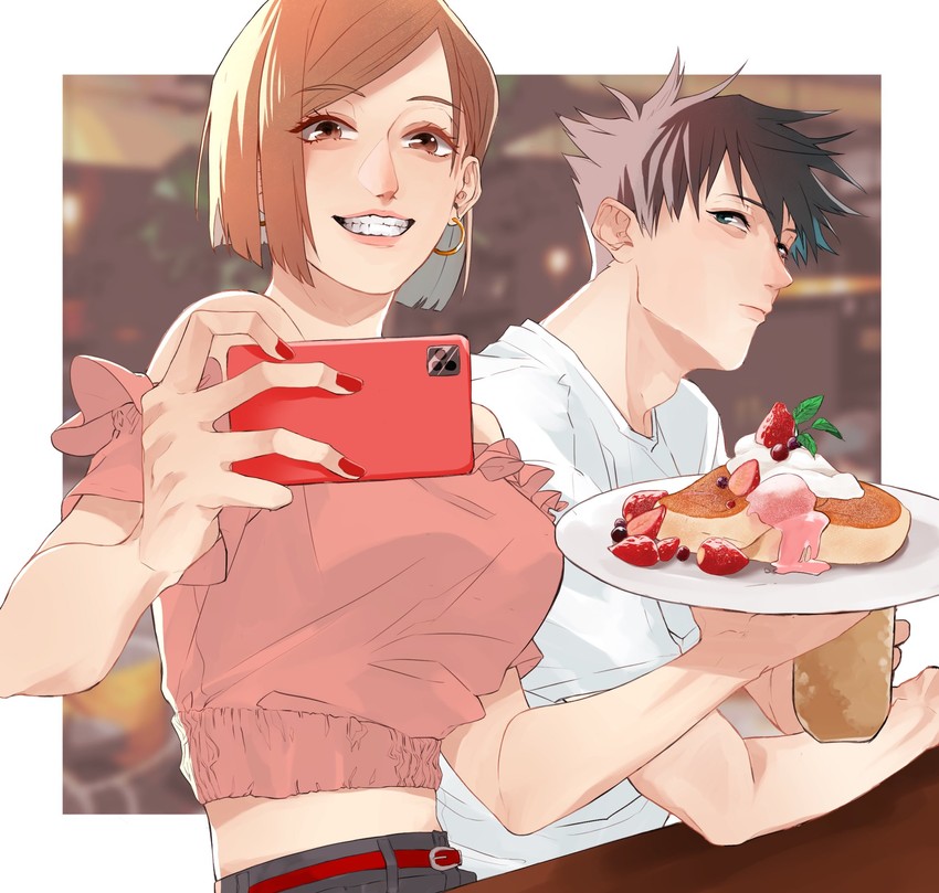 fushiguro megumi and kugisaki nobara (jujutsu kaisen) drawn by mikkakann