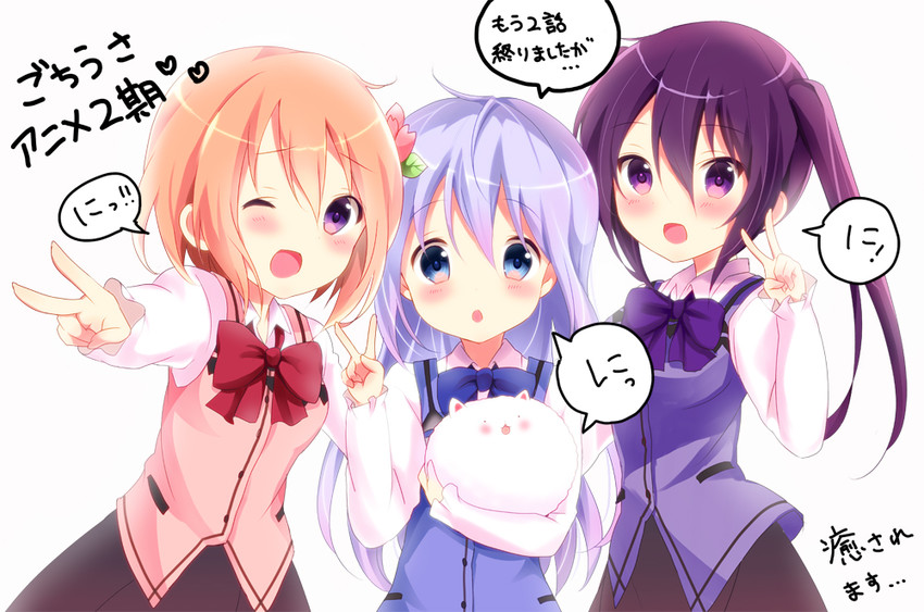 kafuu chino, hoto cocoa, tippy, and tedeza rize (gochuumon wa usagi desu ka?) drawn by amedamacon