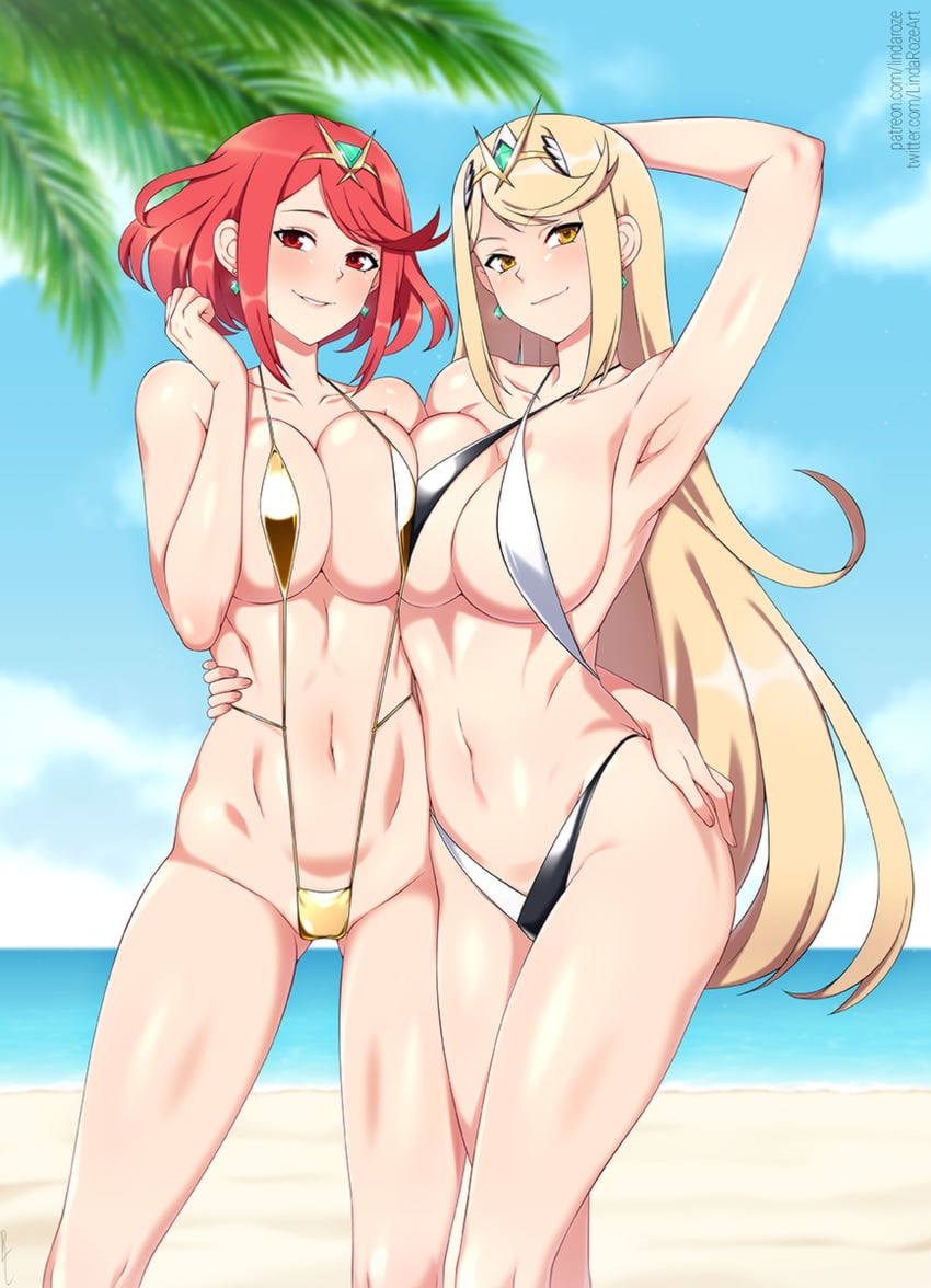 pyra and mythra (xenoblade chronicles and 1 more) drawn by lindaroze