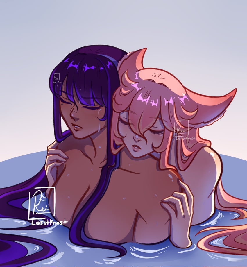 raiden shogun and yae miko (genshin impact) drawn by losstfrost