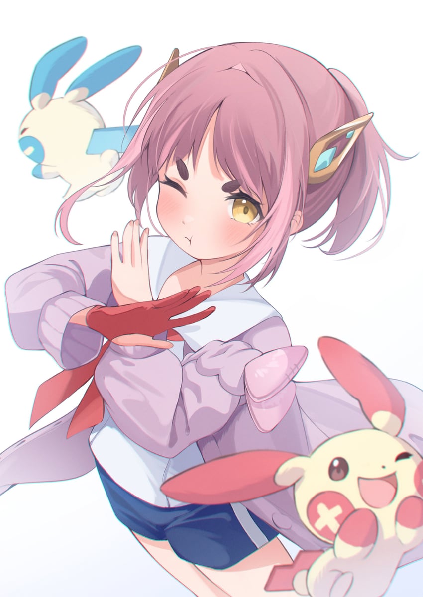 lacey, minun, and plusle (pokemon and 1 more) drawn by eat_some_cookie