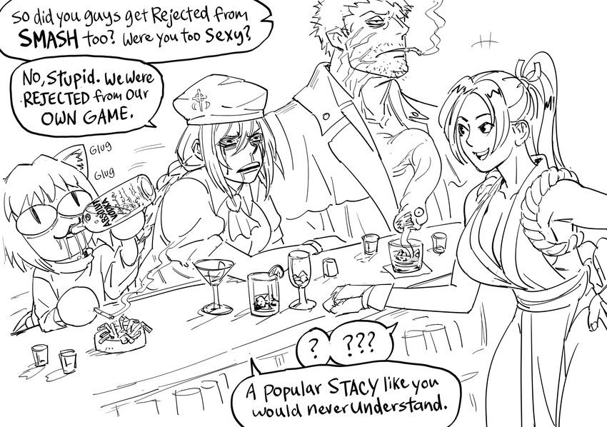 shiranui mai, sion eltnam, neco-arc, sion eltnam atlasia, and nrvnqsr chaos (the king of fighters and 3 more) drawn by bb_(baalbuddy)