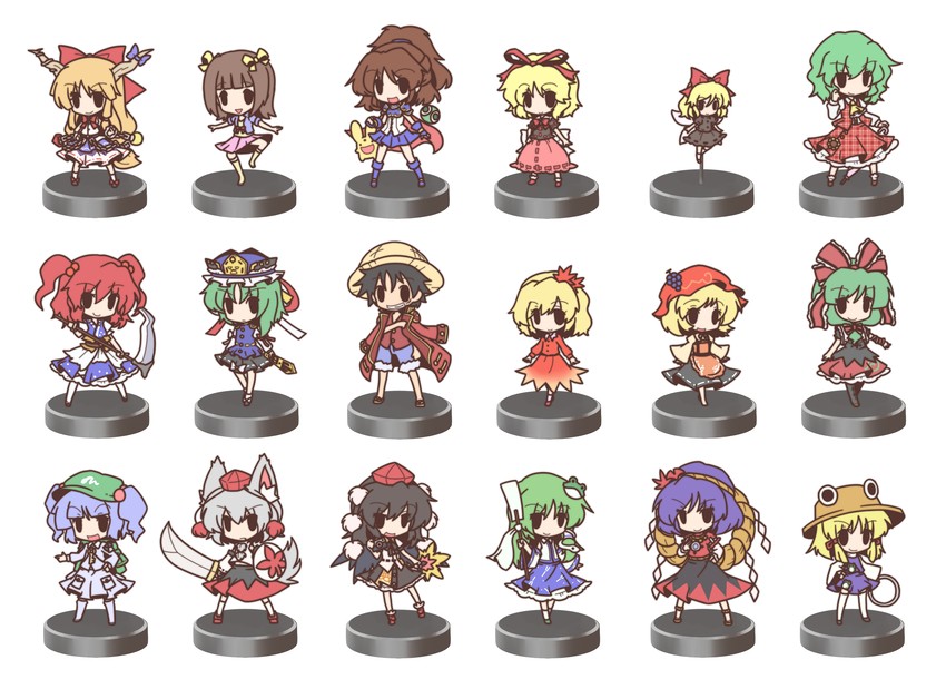 kochiya sanae, shameimaru aya, inubashiri momiji, moriya suwako, kazami yuuka, and 14 more (touhou and 4 more) drawn by fushigi_ebi