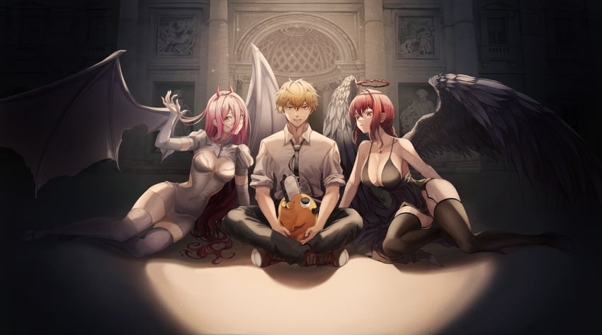 makima, power, denji, and pochita (chainsaw man) drawn by slime_nyang