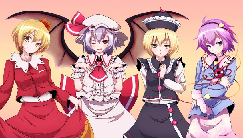 remilia scarlet, komeiji satori, aki shizuha, and lunasa prismriver (touhou) drawn by nikka_(cryptomeria)