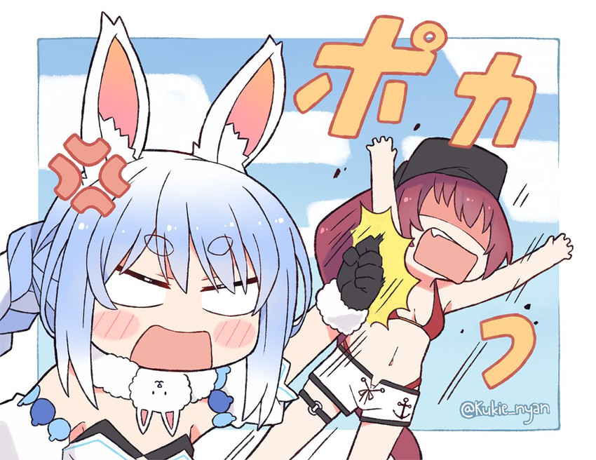 houshou marine and usada pekora (hololive) drawn by kukie-nyan