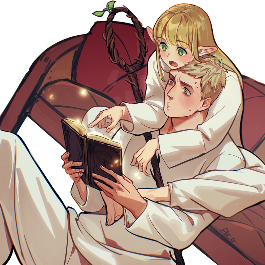marcille donato and laios touden (dungeon meshi) drawn by lorein
