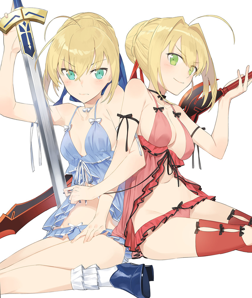 artoria pendragon, saber, and nero claudius (fate and 3 more) drawn by hayashi_kewi