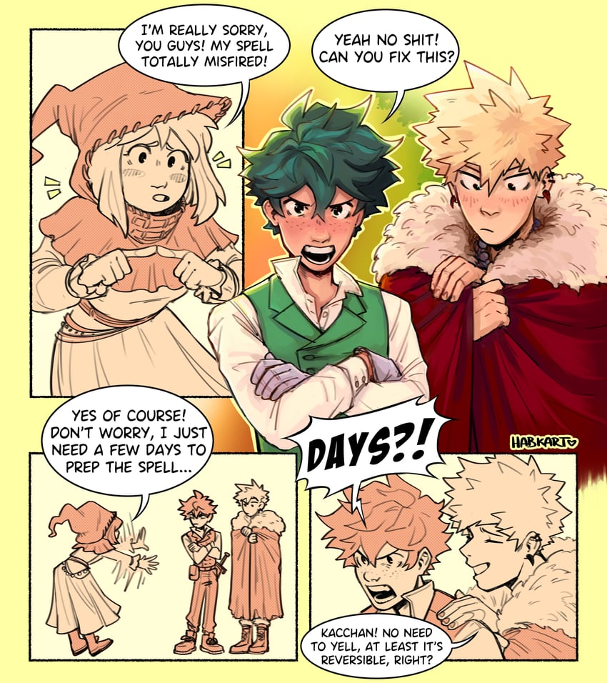 midoriya izuku, bakugou katsuki, and uraraka ochaco (boku no hero academia) drawn by habkart