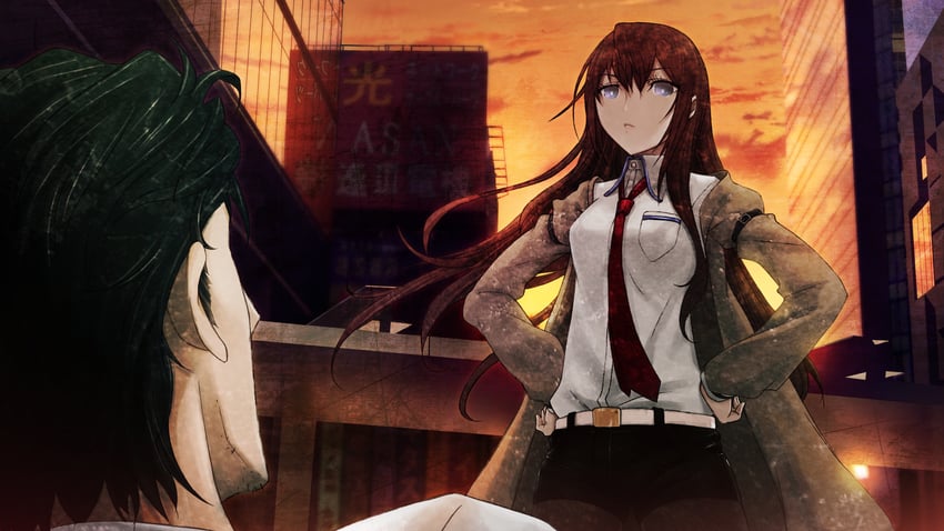 makise kurisu and okabe rintarou (steins;gate) drawn by huke