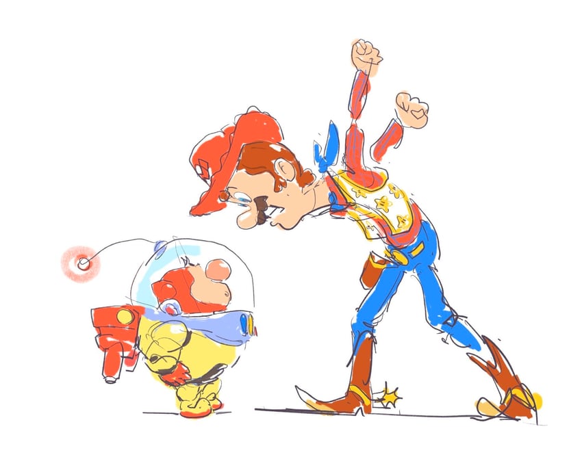 mario, olimar, sheriff woody, and buzz lightyear (mario and 4 more) drawn by jason_lupas