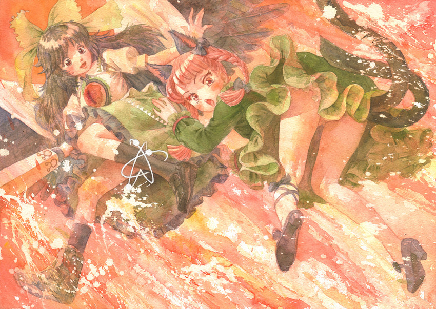 kaenbyou rin and reiuji utsuho (touhou) drawn by misawa_hiroshi