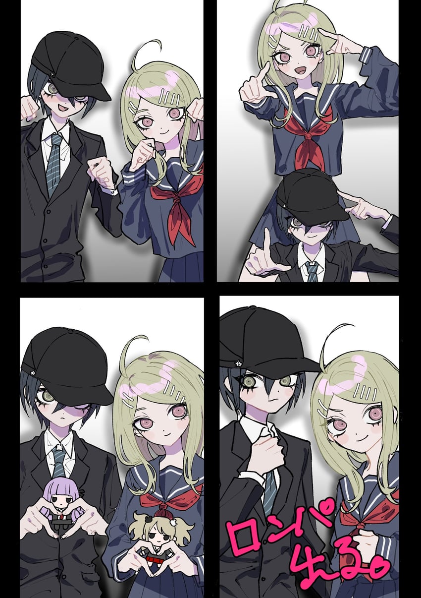 saihara shuichi, akamatsu kaede, kirigiri kyoko, and enoshima junko (danganronpa and 1 more) drawn by inochi_memo_(oosawagidays)