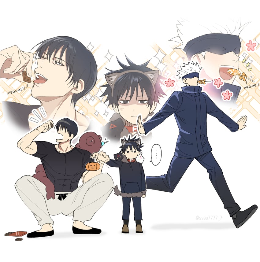 gojou satoru, fushiguro megumi, and fushiguro touji (jujutsu kaisen) drawn by ssss7777_7