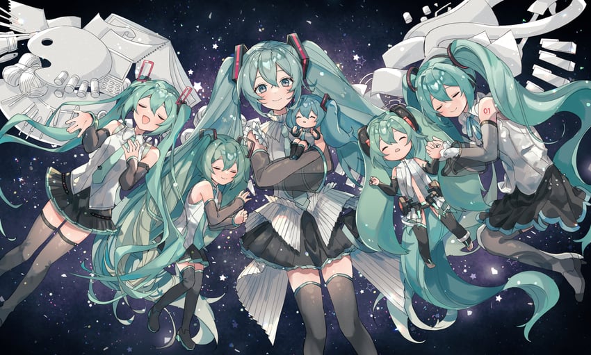 hatsune miku (vocaloid and 2 more) drawn by sazanami_(ripple1996)