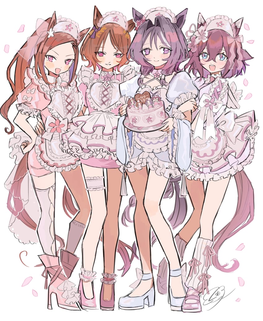 sakura chiyono o, sakura bakushin o, sakura laurel, and sakura chitose o (umamusume) drawn by kumo_(mokumoku_warabi)