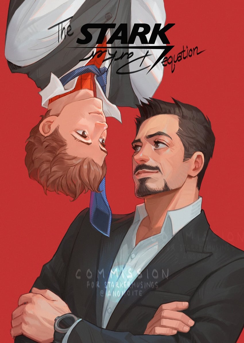 spider-man, tony stark, and peter parker (marvel and 1 more) drawn by anonoite
