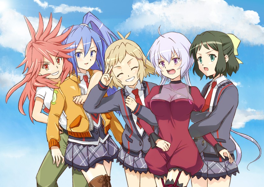 yukine chris, tachibana hibiki, kazanari tsubasa, kohinata miku, and amou kanade (senki zesshou symphogear) drawn by motinoki