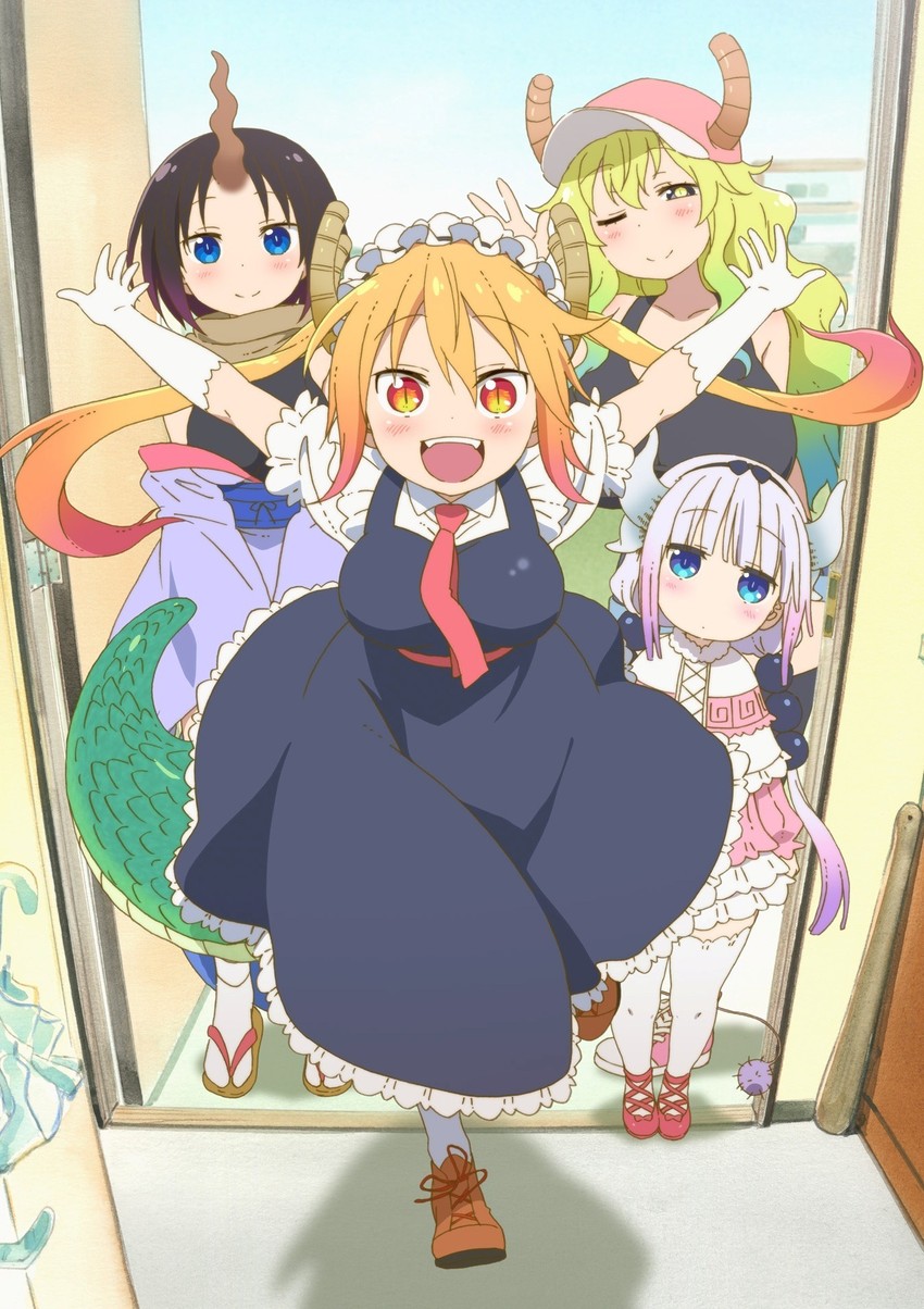kanna kamui, tohru, lucoa, and elma (kobayashi-san chi no maidragon) drawn by kadowaki_miku