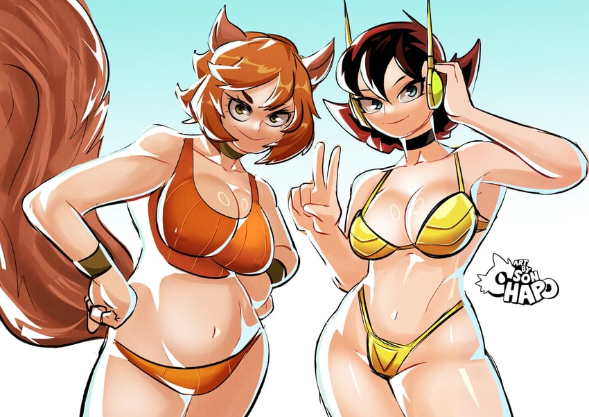 squirrel girl, wasp, and janet van dyne (marvel and 3 more) drawn by sonchapo